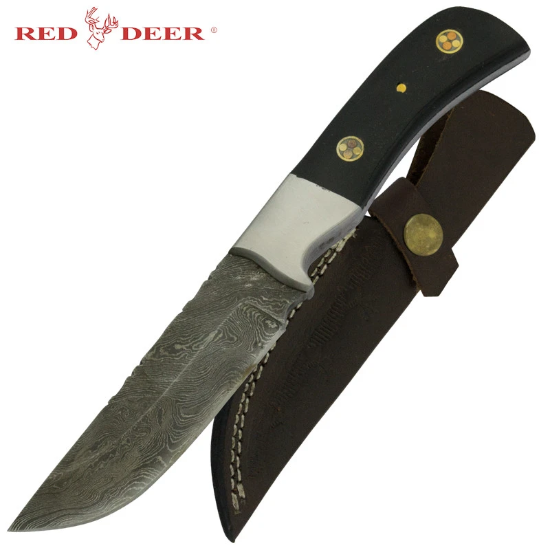 Red Deer Fine Damascus Black Hunting Knife